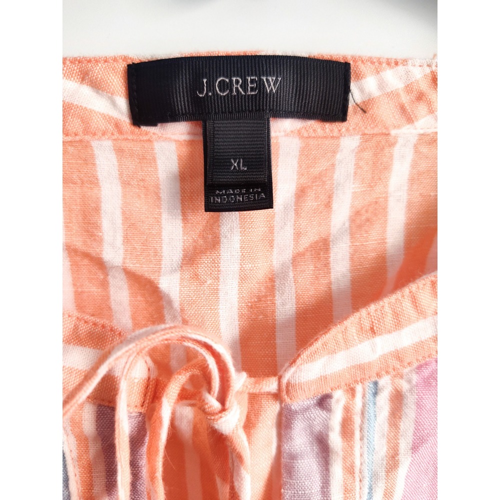 J.Crew Tunic Top Swimsuit Coverup XL Orange Pink Striped Linen Cotton Tassels - Picture 7 of 8